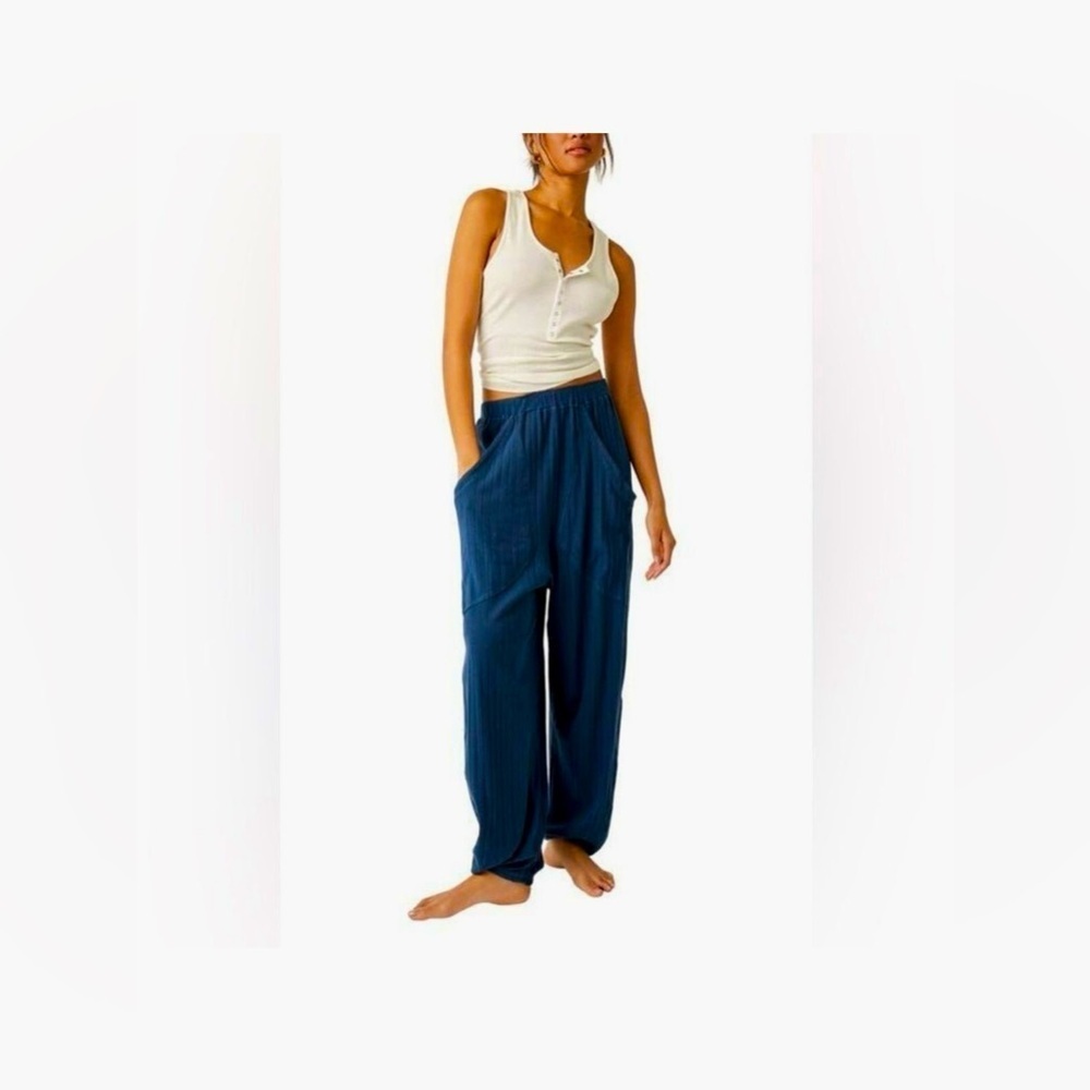 Free People Intimately Coffee Chat Joggers Soft Comfy BLUE Cotton Sz Medium NWOT
